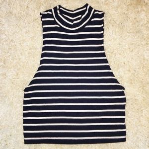 Navy Blue/White Stripped Crop Top
